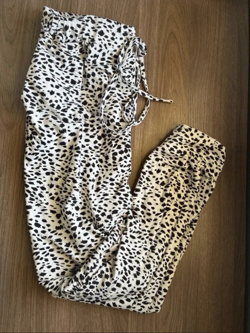 Women’s Black & White Printed Drawstring Jogger Pants